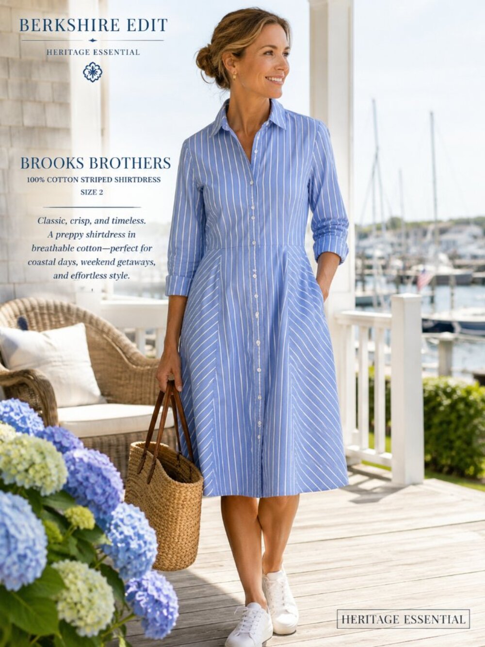 Brooks Brothers 100% Cotton Blue Stripe Shirtdress Size 2 Preppy